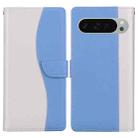 For Google Pixel 9 Pro Embossed Two-Color Leather Phone Case(White Blue) - 1