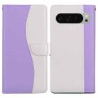 For Google Pixel 9 Pro Embossed Two-Color Leather Phone Case(Purple White) - 1