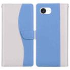 For iPhone 16e Embossed Two-Color Leather Phone Case(White Blue) - 1