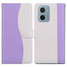 For Motorola Moto E15 Embossed Two-Color Leather Phone Case(Purple White) - 1