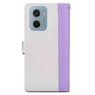 For Motorola Moto E15 Embossed Two-Color Leather Phone Case(Purple White) - 3