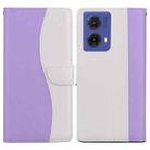For Motorola Moto G85 5G Embossed Two-Color Leather Phone Case(Purple White) - 1