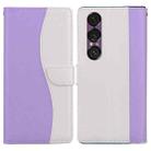 For Sony Xperia 1 VII Embossed Two-Color Leather Phone Case(Purple White) - 1
