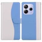 For Redmi Note 14 4G 164.84mm Embossed Two-Color Leather Phone Case(White Blue) - 1