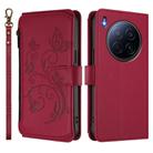 For Tecno Camon 40 Premier Butterfly Love Flower Multi-card Zipper Wallet Leather Phone Case(Wine Red) - 2