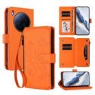 For Tecno Camon 40 Premier Butterfly Love Flower Multi-card Zipper Wallet Leather Phone Case(Orange) - 1
