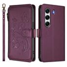 For Tecno Camon 40 4G Butterfly Love Flower Multi-card Zipper Wallet Leather Phone Case(Dark Purple) - 2