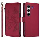 For Tecno Camon 40 4G Butterfly Love Flower Multi-card Zipper Wallet Leather Phone Case(Wine Red) - 2