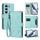 For Tecno Camon 40 4G Butterfly Love Flower Multi-card Zipper Wallet Leather Phone Case(Mint Green) - 1