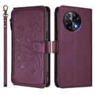 For Tecno Camon 30S / 30S Pro Butterfly Love Flower Multi-card Zipper Wallet Leather Phone Case(Dark Purple) - 2
