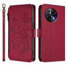 For Tecno Camon 30S / 30S Pro Butterfly Love Flower Multi-card Zipper Wallet Leather Phone Case(Wine Red) - 2
