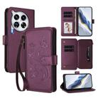 For Tecno Camon 30 Premier Butterfly Love Flower Multi-card Zipper Wallet Leather Phone Case(Dark Purple) - 1
