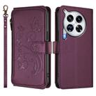 For Tecno Camon 30 Premier Butterfly Love Flower Multi-card Zipper Wallet Leather Phone Case(Dark Purple) - 2