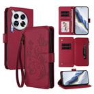 For Tecno Camon 30 Premier Butterfly Love Flower Multi-card Zipper Wallet Leather Phone Case(Wine Red) - 1