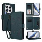 For Tecno Camon 30 Premier Butterfly Love Flower Multi-card Zipper Wallet Leather Phone Case(Dark Green) - 1