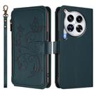 For Tecno Camon 30 Premier Butterfly Love Flower Multi-card Zipper Wallet Leather Phone Case(Dark Green) - 2