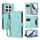 For Tecno Camon 30 Premier Butterfly Love Flower Multi-card Zipper Wallet Leather Phone Case(Mint Green) - 1