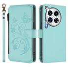 For Tecno Camon 30 Premier Butterfly Love Flower Multi-card Zipper Wallet Leather Phone Case(Mint Green) - 2