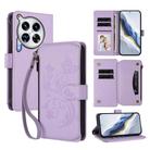 For Tecno Camon 30 Premier Butterfly Love Flower Multi-card Zipper Wallet Leather Phone Case(Light Purple) - 1