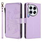 For Tecno Camon 30 Premier Butterfly Love Flower Multi-card Zipper Wallet Leather Phone Case(Light Purple) - 2