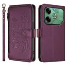 For Tecno Pova 6 4G Butterfly Love Flower Multi-card Zipper Wallet Leather Phone Case(Dark Purple) - 2