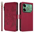 For Tecno Pova 6 4G Butterfly Love Flower Multi-card Zipper Wallet Leather Phone Case(Wine Red) - 2