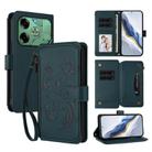 For Tecno Pova 6 4G Butterfly Love Flower Multi-card Zipper Wallet Leather Phone Case(Dark Green) - 1