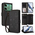 For Tecno Pova 6 4G Butterfly Love Flower Multi-card Zipper Wallet Leather Phone Case(Black) - 1