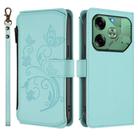 For Tecno Pova 6 4G Butterfly Love Flower Multi-card Zipper Wallet Leather Phone Case(Mint Green) - 2