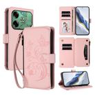 For Tecno Pova 6 4G Butterfly Love Flower Multi-card Zipper Wallet Leather Phone Case(Pink) - 1