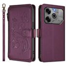 For Tecno Pova 6 5G / 6 Pro 5G Butterfly Love Flower Multi-card Zipper Wallet Leather Phone Case(Dark Purple) - 2