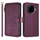 For Tecno Camon 30 Pro 5G Butterfly Love Flower Multi-card Zipper Wallet Leather Phone Case(Dark Purple) - 2