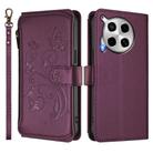 For Tecno Camon 30 4G / 5G Butterfly Love Flower Multi-card Zipper Wallet Leather Phone Case(Dark Purple) - 2