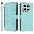 For Tecno Camon 30 4G / 5G Butterfly Love Flower Multi-card Zipper Wallet Leather Phone Case(Mint Green) - 2
