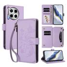 For Tecno Camon 30 4G / 5G Butterfly Love Flower Multi-card Zipper Wallet Leather Phone Case(Light Purple) - 1