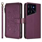 For Tecno Pova 5 Pro 5G Butterfly Love Flower Multi-card Zipper Wallet Leather Phone Case(Dark Purple) - 2