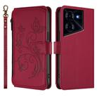 For Tecno Pova 5 Pro 5G Butterfly Love Flower Multi-card Zipper Wallet Leather Phone Case(Wine Red) - 2