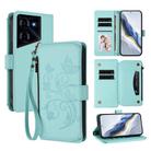 For Tecno Pova 5 Pro 5G Butterfly Love Flower Multi-card Zipper Wallet Leather Phone Case(Mint Green) - 1
