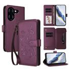For Tecno Pova 5 Butterfly Love Flower Multi-card Zipper Wallet Leather Phone Case(Dark Purple) - 1