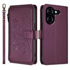 For Tecno Pova 5 Butterfly Love Flower Multi-card Zipper Wallet Leather Phone Case(Dark Purple) - 2