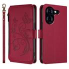 For Tecno Pova 5 Butterfly Love Flower Multi-card Zipper Wallet Leather Phone Case(Wine Red) - 2