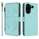 For Tecno Pova 5 Butterfly Love Flower Multi-card Zipper Wallet Leather Phone Case(Mint Green) - 2