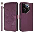 For Tecno Camon 20 Premier 5G Butterfly Love Flower Multi-card Zipper Wallet Leather Phone Case(Dark Purple) - 2