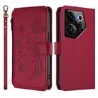 For Tecno Camon 20 Premier 5G Butterfly Love Flower Multi-card Zipper Wallet Leather Phone Case(Wine Red) - 2