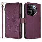 For Tecno Camon 20 Pro 5G Butterfly Love Flower Multi-card Zipper Wallet Leather Phone Case(Dark Purple) - 2