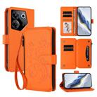 For Tecno Camon 20 Pro 5G Butterfly Love Flower Multi-card Zipper Wallet Leather Phone Case(Orange) - 1