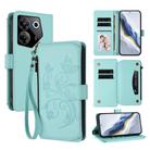 For Tecno Camon 20 Pro 5G Butterfly Love Flower Multi-card Zipper Wallet Leather Phone Case(Mint Green) - 1