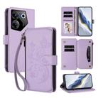 For Tecno Camon 20 Pro 5G Butterfly Love Flower Multi-card Zipper Wallet Leather Phone Case(Light Purple) - 1