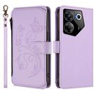 For Tecno Camon 20 Pro 5G Butterfly Love Flower Multi-card Zipper Wallet Leather Phone Case(Light Purple) - 2