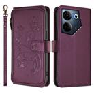 For Tecno Camon 20 4G / 20 Pro 4G Butterfly Love Flower Multi-card Zipper Wallet Leather Phone Case(Dark Purple) - 2